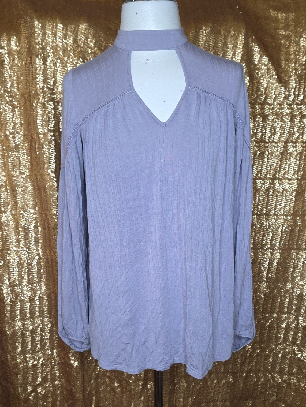 Jessica Simpson Lavender Mock-Neck Long Sleeve Top with Front Keyhole